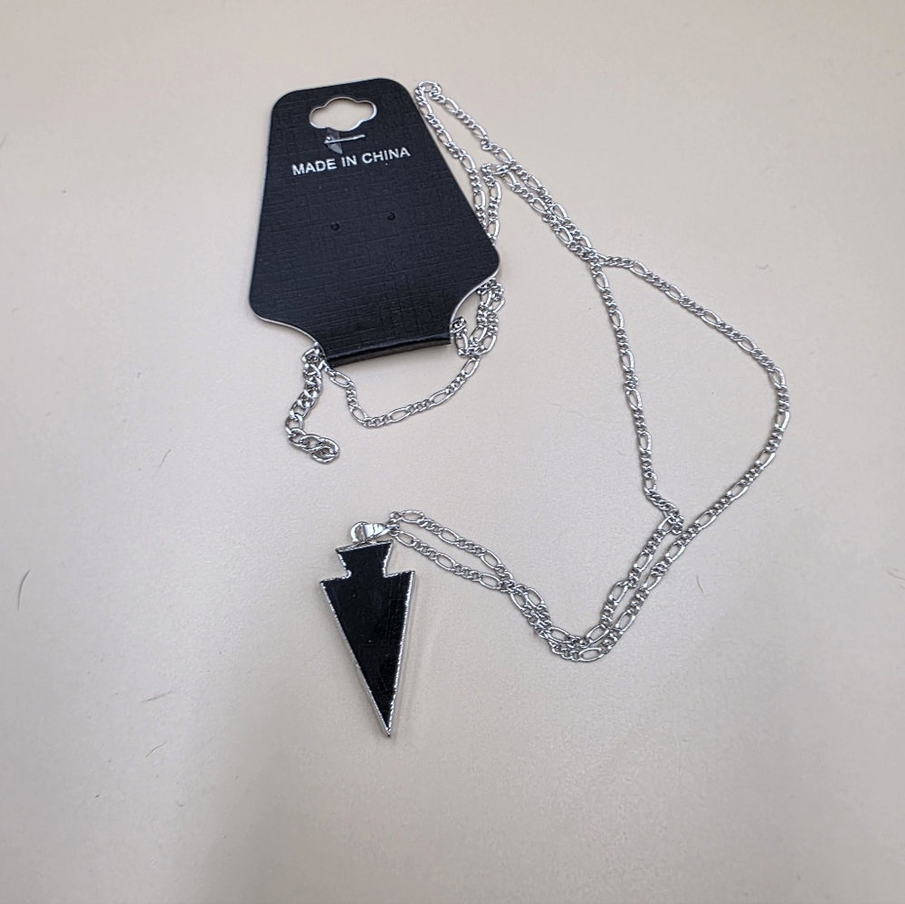 Silver Chain Necklace with Black Arrowhead Pendant